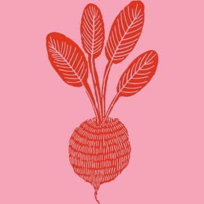 radish pop art block print red on pink (large)