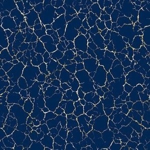 Kintsugi Cracks - Small Scale - Navy Blue and Gold - Dark Blue