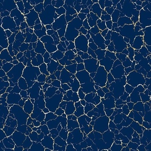 Kintsugi Cracks - Medium Scale - Navy Blue and Gold - Dark Blue