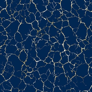 Kintsugi Cracks - Large Scale - Navy Blue and Gold - Dark Blue