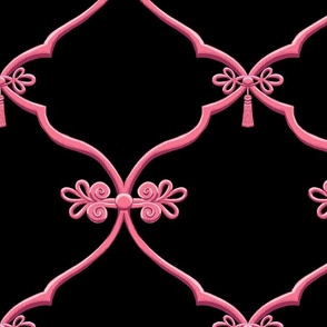 Chinoiserie tassel lattice in pink and black