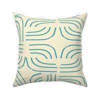 Geometric Hand Drawn Lines  turquoise and Cream Small