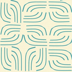 Geometric Hand Drawn Lines  turquoise and Cream Small