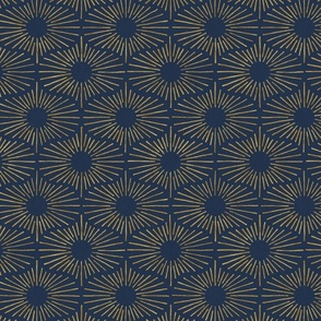 Art Deco Sunshine - New Gold on Dark Blue (Medium Scale)