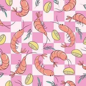 Shrimps on retro pink checks