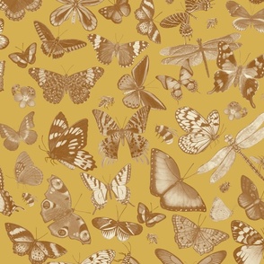 Neutral Butterflies on Mustard Yellow
