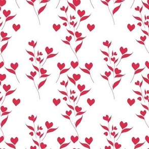 Red Heart Vine Pattern, Romantic Floral Fabric, Valentine's Sewing