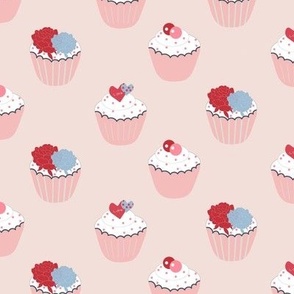 Pink Valentine Cupcakes, Hearts & Flowers, Romantic Dessert Pattern