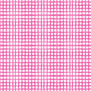Painted Gingham in Fuschia on white
