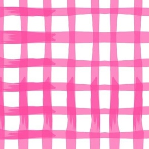 Painted Gingham in Fuschia on white large scale