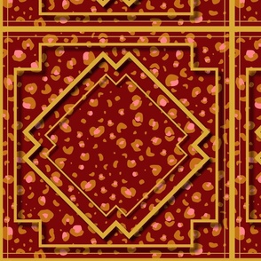 Art deco and leopard squares maroon