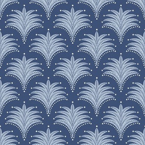 little palm fans/navy with accent dots