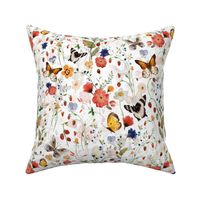 14" Cute Midsummer Butterfly And Wild Floral Strawberry Meadow 