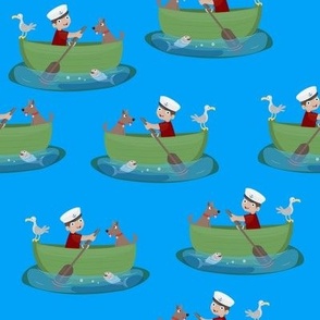 Boy rowing boat cute cartoon pattern