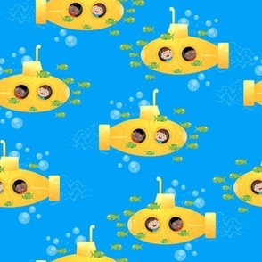 Cute yellow Submarine  and fish pattern