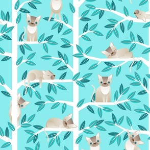 cats in trees on blue - large