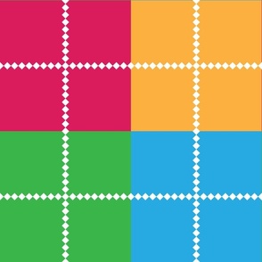 white dotted grid with red, green, yellow, blue grid