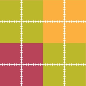 white dotted grid with magenta, green, yellow grid