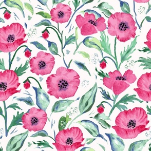 Watercolour Poppies and Leaves