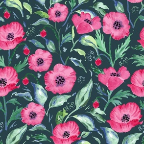 Watercolour Poppies and Leaves
