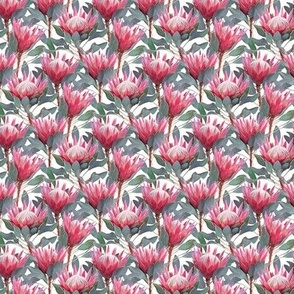 Micro Print Painted King Proteas - pink on white