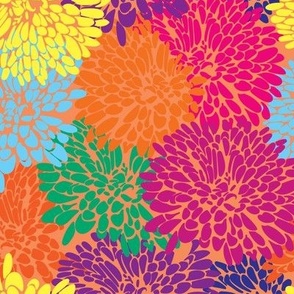 multi color chrysanthemum petals on soft orange