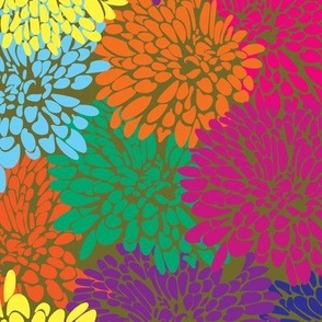 multi color chrysanthemum petals on deep olive