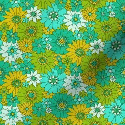 Retro Daisy Floral - Lime - Small