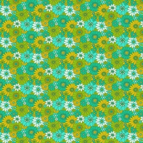 Retro Daisy Floral - Lime - Small