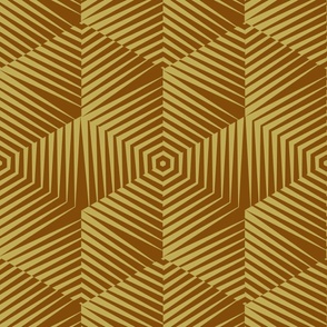 Op Art Hexagon Striped Stars Old Gold on Yellow