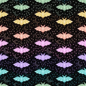 Pride origami bats pastel raibow on black - small scale