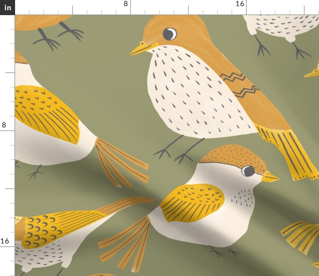 Garden Birds || Yellow Birds on Green by Sarah Price