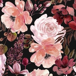 Brown Floral Chaos Watercolor dark pattern