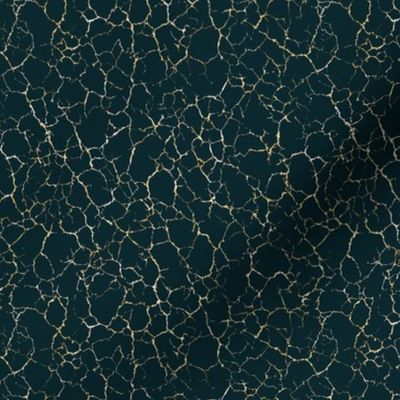 Kintsugi Cracks -  Small Scale - Dark Teal and Gold - Emerald Green