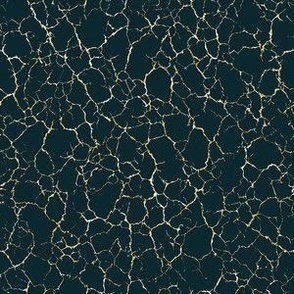 Kintsugi Cracks -  Small Scale - Dark Teal and Gold - Emerald Green