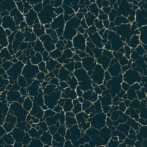 Kintsugi Cracks - Medium Scale - Dark Teal and Gold - Emerald Green
