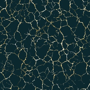 Kintsugi Cracks - Large Scale - Dark Teal and Gold - Emerald Green