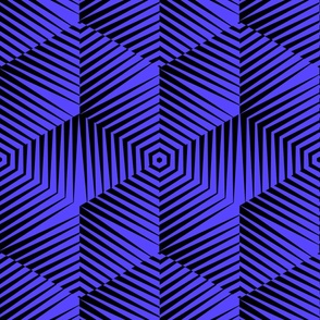 Op Art Hexagon Striped Star in Black and Dark Blue