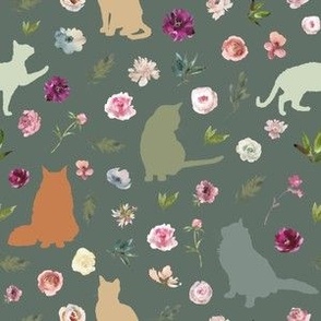 small scale pink floral cat olive