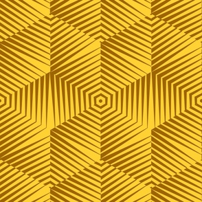 Op Art Hexagon Striped Star in Brown on Yellow