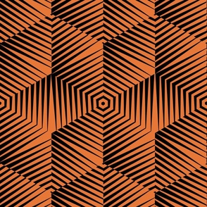 Op Art Hexagon Striped Star in Black and Orange