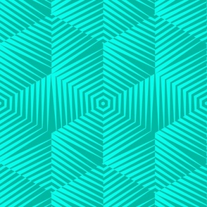 Op Art Hexagon Striped Star in Turquoise Blues