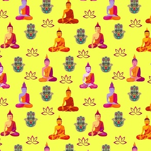 Colorful Buddha Hamsa and Lotus in Yellow