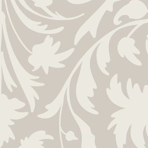 damask with flowers and ornaments alabaster off white on a warm grey - large scale