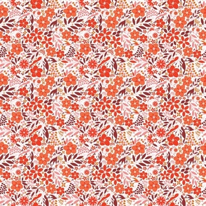 Boho Flowers - Medium Scale - red orange peach