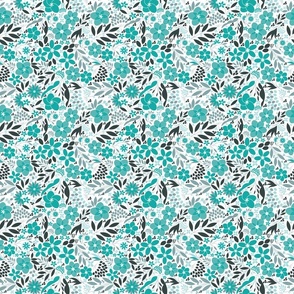 Boho Flowers - Medium Scale - teal green monochrome