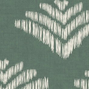 boho casual ikat fan - bold green - boho textured ikat style wallpaper and fabric