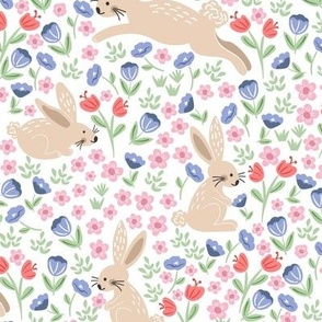 Spring Bunny Wildflower Floral Easter Tulips