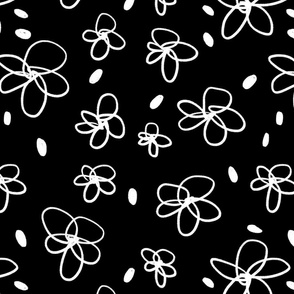 White Scribble Flowers on Black