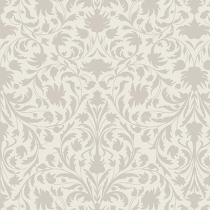 damask with flowers and ornaments warm grey on alabaster off white - medium scale
